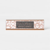 Weißer Leopardmuster Chic-Rosen-GoldGlitter Schreibtischnamensplakette (Vorderseite )