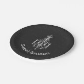 Weißer Leuchter, schwarze Platte Damast Bonbon-16 Pappteller (Schrägansicht)