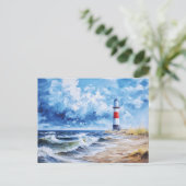 Weißer Leuchtturm der Ostseeküste. Kunst Postkarte (Stehend Vorderseite)