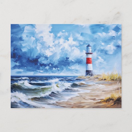 Weißer Leuchtturm der Ostseeküste. Kunst Postkarte (Vorderseite)