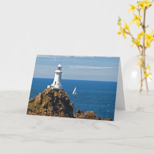 Weißer Leuchtturm (Geburtstagskarte) Karte (Gelbe Blume)