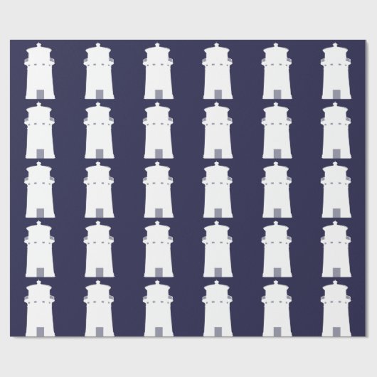 Weißer Leuchtturm im Marine-Blauhintergrund Geschenkpapier (Flach)