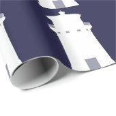 Weißer Leuchtturm im Marine-Blauhintergrund Geschenkpapier (Rolleneckpunkt)