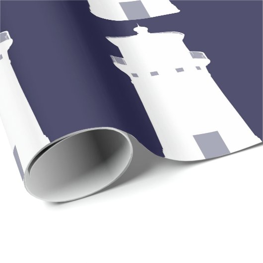 Weißer Leuchtturm im Marine-Blauhintergrund Geschenkpapier (Rolleneckpunkt)