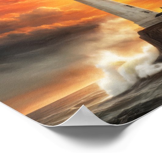 Weißer Leuchtturm in einem stürmischen Meer bei So Poster (Ecke)