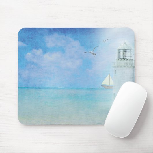 Weißer Leuchtturm und Segelboot Mousepad (Mit Mouse)