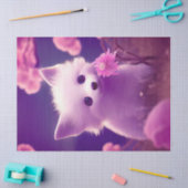 Weißer Lila Babyfox mit rosa Blume Decoupage Seidenpapier (Basteln)