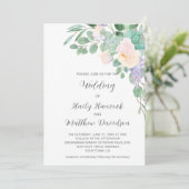 Weißer Lila Blumengarten Eukalyptus Succulents Einladung (Stehend Vorderseite)