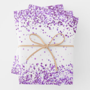 Weißer lila Konfetti Glitzer Weihnachten Weihnacht Geschenkpapier Set