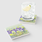 Weißer Lila Korb von Rose Aquarellmalerei Steinuntersetzer (Seitenansicht)