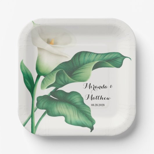 Weißer Lilie mit grüner Foliage Pappteller (Vorderseite)