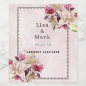 Weißer Lilienflor Rosa Marmor Hochzeitsweinetikett Weinetikett (Einzelnes Label)