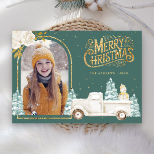 Weißer LKW Schneemann Gold Weihnachten Foto Türkis