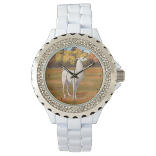 Weißer Llama im Herbst Armbanduhr