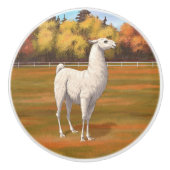 Weißer Llama im Herbst Keramikknauf (Vorderseite)