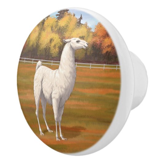 Weißer Llama im Herbst Keramikknauf (Rechts)