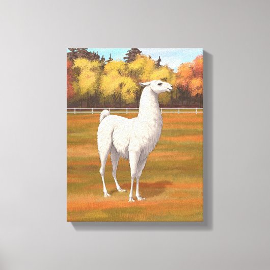 Weißer Llama im Herbst Leinwanddruck (Vorderseite)