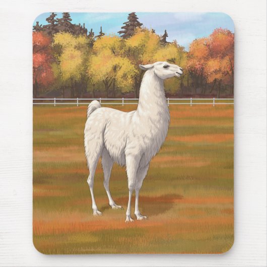 Weißer Llama im Herbst Mousepad (Vorne)