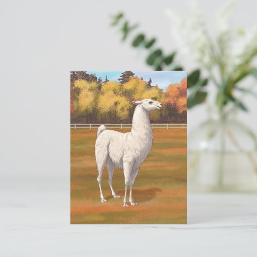 Weißer Llama im Herbst Postkarte (Stehend Vorderseite)