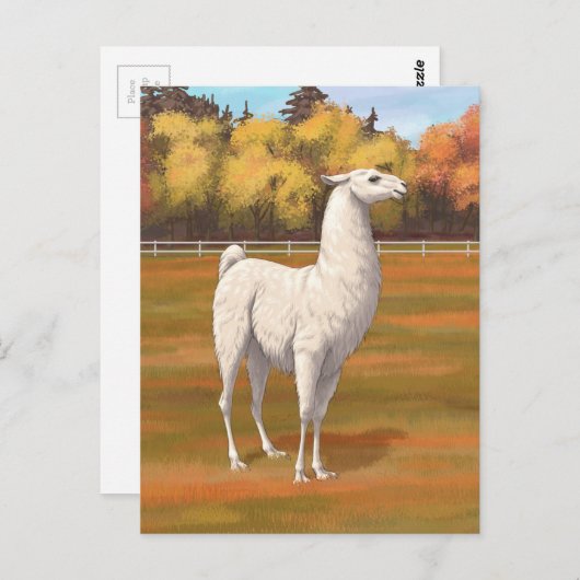 Weißer Llama im Herbst Postkarte (Vorne/Hinten)