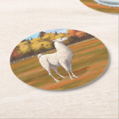 Weißer Llama im Herbst Runder Pappuntersetzer (Angewinkelt)