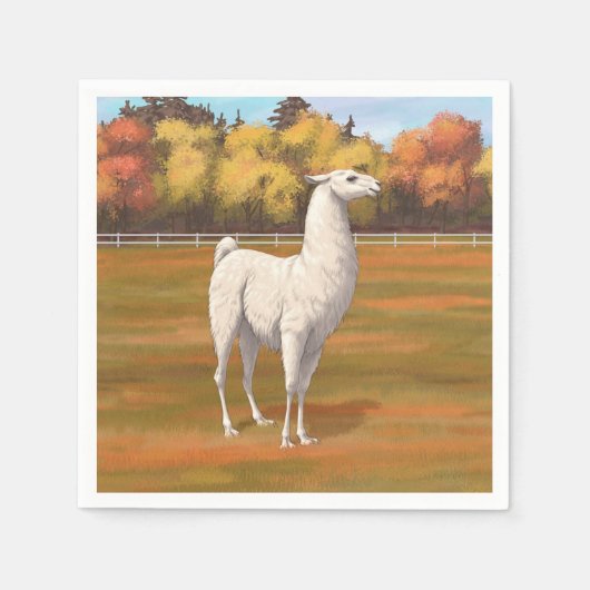 Weißer Llama im Herbst Serviette (Vorderseite)