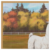 Weißer Llama im Herbst Stoff (Nahaufnahme)