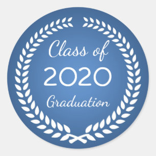 Weißer Lorbeerkranz auf blauem Abschluss Runder Aufkleber