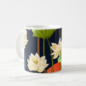 Weißer Lotus, Fisch: nahtloses Muster. Kaffeetasse (Vorderseite Links)