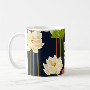 Weißer Lotus, Fisch: nahtloses Muster. Kaffeetasse