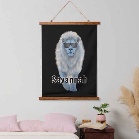 Weißer Löwe Wandteppich Mit Holzrahmen (Schlafzimmer)