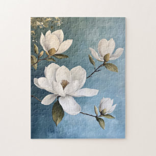 Weißer Magnolien auf Bluteppich Puzzle