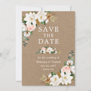 Weißer Magnolienrosa Rosen Wasserfarben florale Kr Save The Date