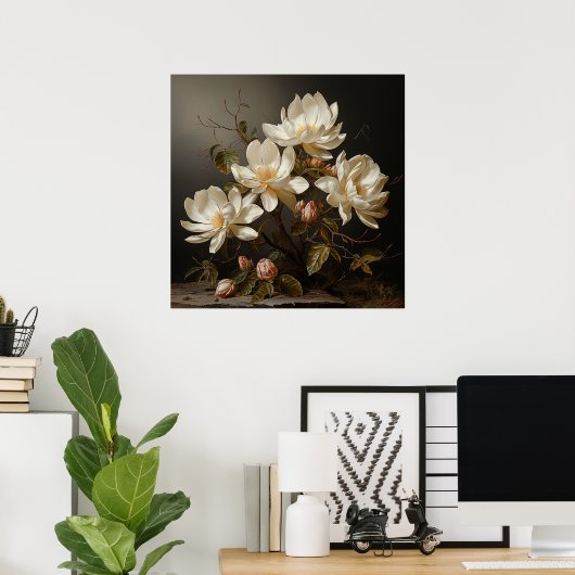 Weißer Magnolienzweig mit Blüte Poster (Heimbüro)