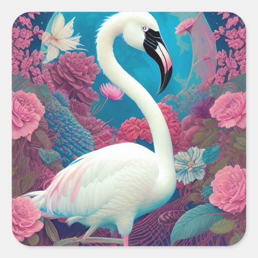 Weißer majestätischer Flamingo Quadratischer Aufkleber (Vorderseite)
