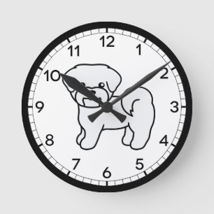 Weißer Malteser-Hund Cartoon-Zeichnung Runde Wanduhr