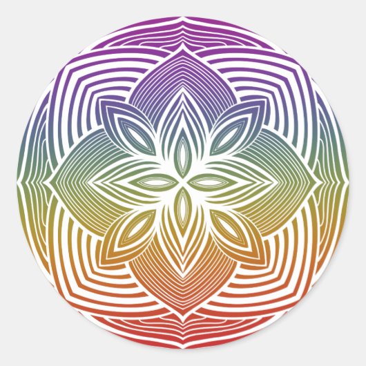 Weißer Mandala-Aufkleber auf Regenbogen Runder Aufkleber (Vorderseite)