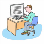 Weißer Mann, der an einem Computer arbeitet Aufkleber (Vorderseite)