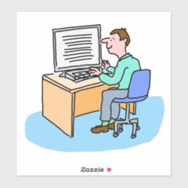 Weißer Mann, der an einem Computer arbeitet Aufkleber