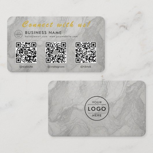 Weißer Marmor 3 QR-Code Multi-Social Visitenkarte (Vorne/Hinten)