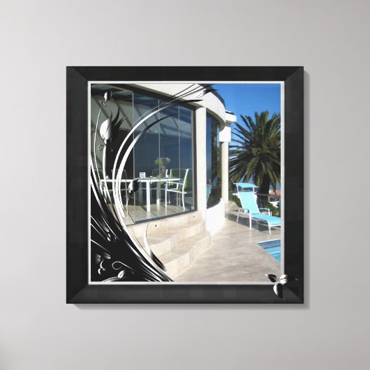 Weißer Marmor - Abstrakte schwarze Blüte Leinwanddruck (Vorderseite)