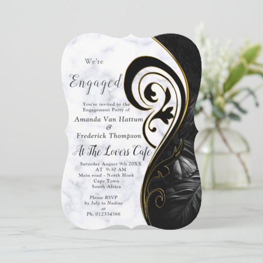 Weißer Marmor - Abstrakte schwarze Tulpen Einladung (Stehend Vorderseite)