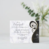 Weißer Marmor - Abstrakte schwarze Verlobung Einladungspostkarte (Stehend Vorderseite)