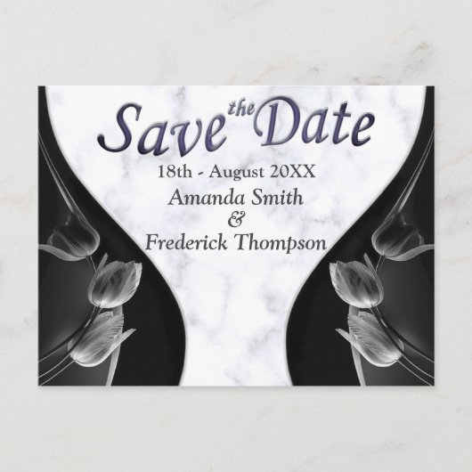 Weißer Marmor - Abstrakter schwarzer Tulip Speiche Ankündigungspostkarte (Vorderseite)
