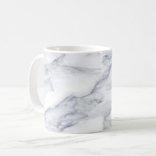 Weißer Marmor Carrara Calacatta Textur Kaffeetasse (Vorderseite Links)