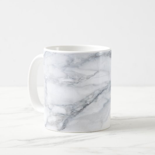 Weißer Marmor Carrara Calacatta Textur Kaffeetasse (Vorderseite Links)