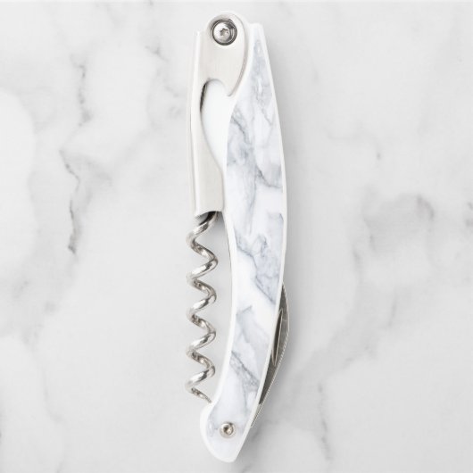 Weißer Marmor Carrara Calacatta Textur Kellnermesser (Vorderseite)