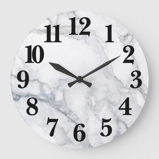 Weißer Marmor Carrara Textur Große Wanduhr (Vorderseite)