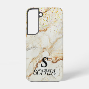 weißer Marmor Chic Gold Glitter Monogramm Samsung Galaxy Hülle
