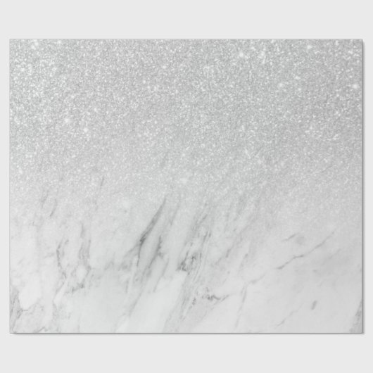 Weißer Marmor Chic Silver Glitzer Geschenkpapier (Flach)
